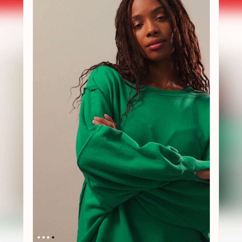 FREE PEOPLE CAMDEN Jolly Rancher Green OVERSIZED PULLOVER Sweatshirt We the Free - Picture 2 of 11